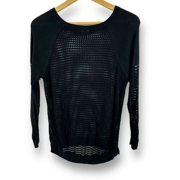 Express Women's Size M Long Sleeve Fish Net Top Black See Thru Mesh - Picture 2 of 8